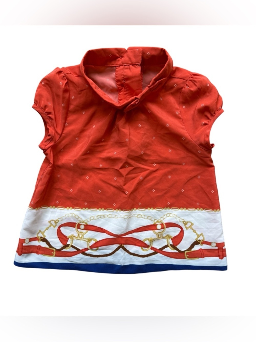 Janie and Jack Equestrian Print Dress 6-12 Months Orange Horsebit Preppy Toddler